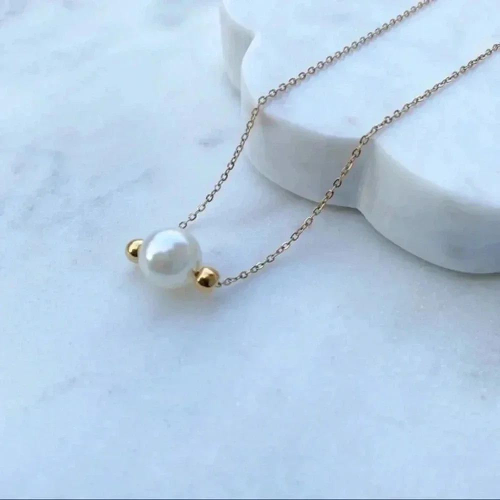 𝅺pearl Necklace 14k Gold Plated